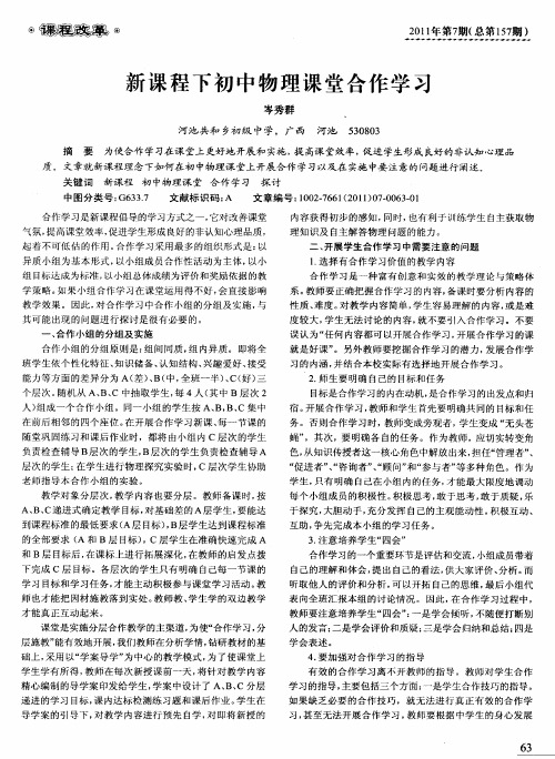 新课程下初中物理课堂合作学习