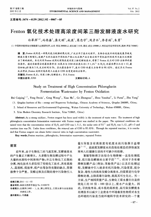 Fenton氧化技术处理高浓度间苯三酚发酵液废水研究