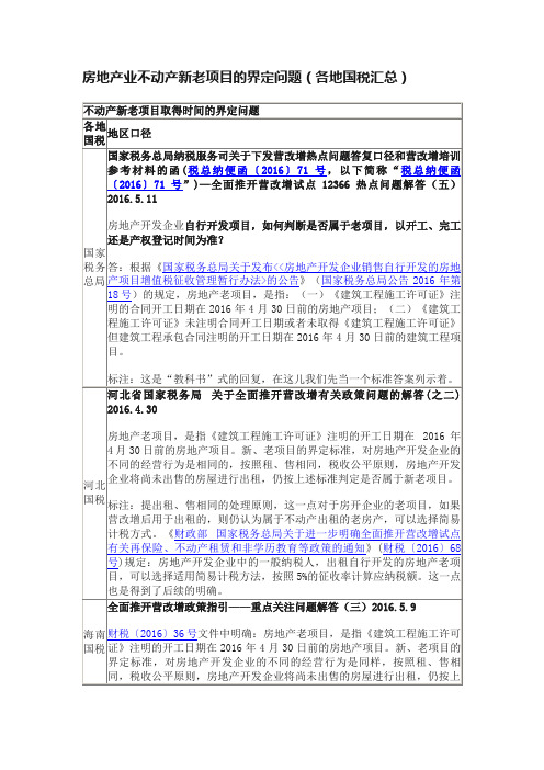 房地产业不动产新老项目的界定问题（各地国税汇总）