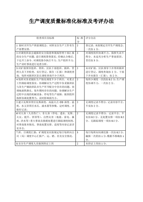 生产调度质量标准化标准及考评办法