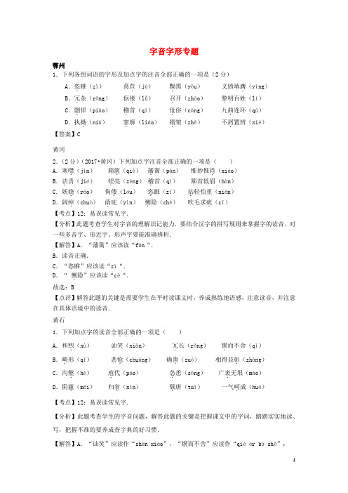 中考语文试卷按考点分类汇编字音字形专题含解析