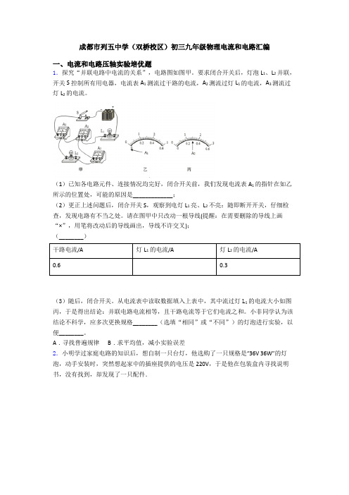 成都市列五中学(双桥校区)初三九年级物理电流和电路汇编