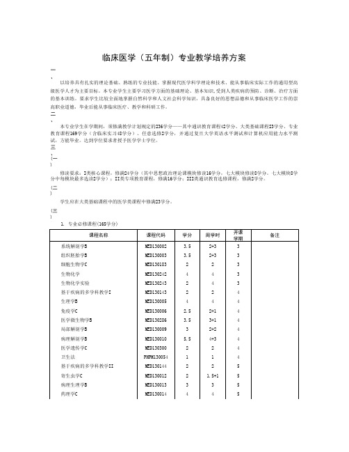 临床医学(五年制)专业教学培养方案