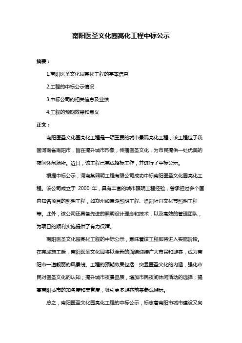 南阳医圣文化园亮化工程中标公示