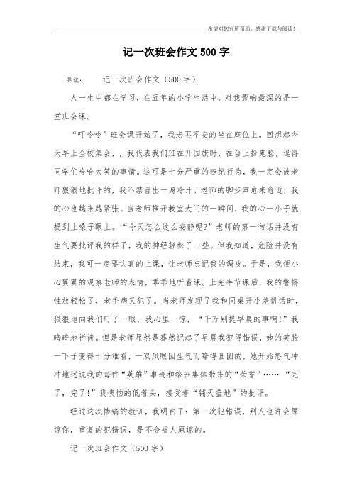 记一次班会作文500字
