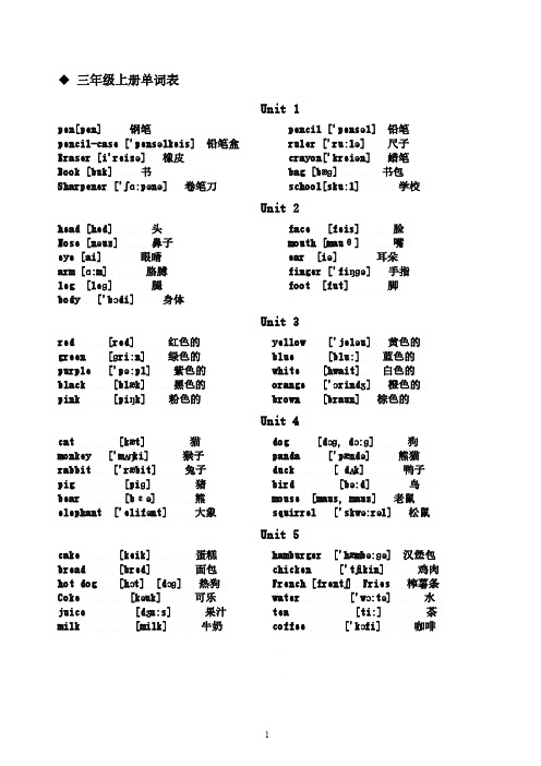 【打印】人教版小学3-6年级英语词汇表