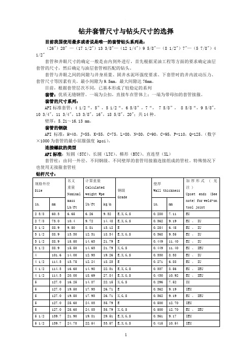 钻井套管尺寸与钻头尺寸的选择