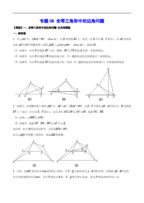 专题08 全等三角形中的边角问题(原卷版)2022年中考数学二轮解题方法分类专项突破