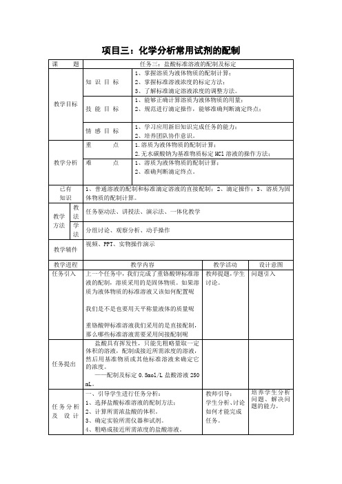 盐酸标准溶液的配制及标定(教案)