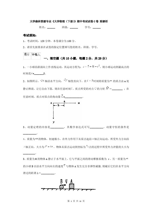 大学森林资源专业《大学物理（下册）》期中考试试卷C卷 附解析