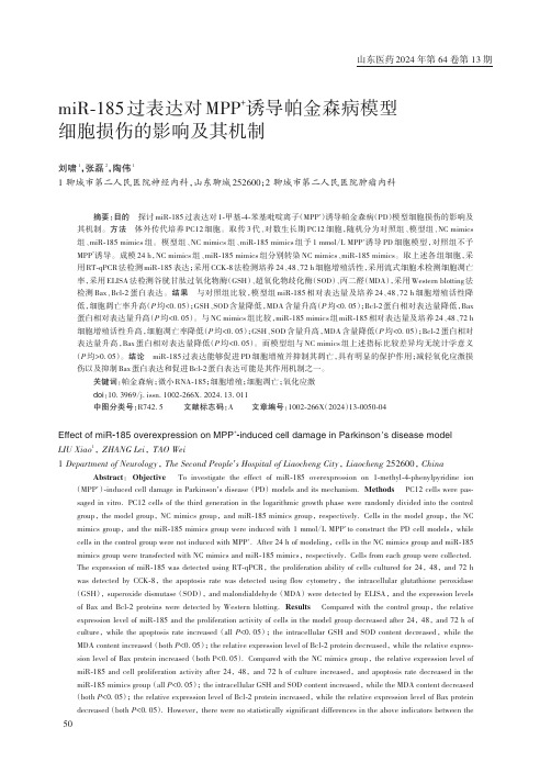 miR-185_过表达对MPP+诱导帕金森病模型细胞损伤的影响及其机制