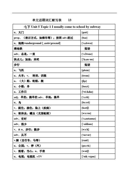 仁爱七下单词默写表