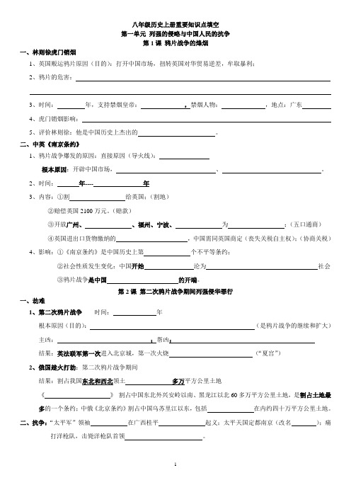 八年级历史上册重要知识点填空