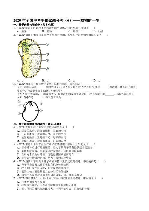 2020年全国中考生物试题分类(6)——植物的一生-----解析版