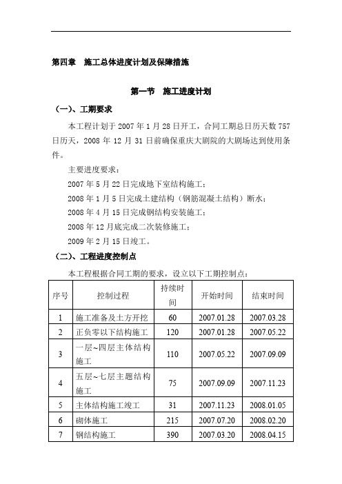 第四章  施工总体进度计划及保障措施