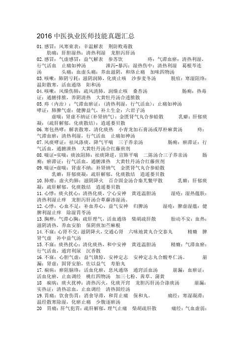 2016中医执业医师考试实践技能试题部分汇总广中医版