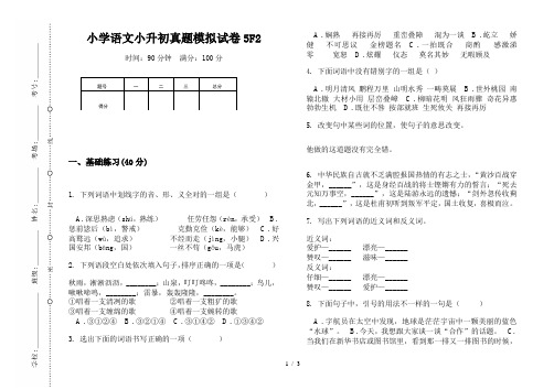 【小学教育】2019最新小学语文小升初(通用版)真题模拟试卷5F2—8K可直接打印