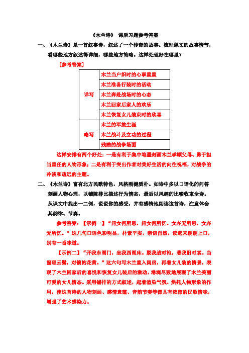 《木兰诗》 课后习题参考答案