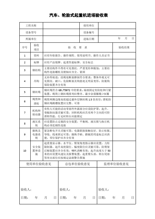 汽车吊进场验收表