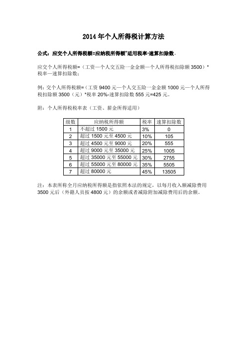 2014年最新个人所得税计算方法