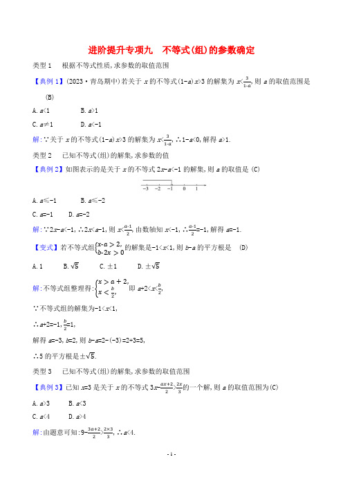 2024年人教版七年级下册数学期末复习进阶提升专项九 不等式(组)的参数确定