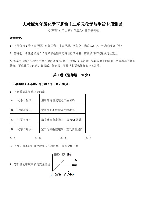 精品试题人教版九年级化学下册第十二单元化学与生活专项测试试卷(含答案解析)