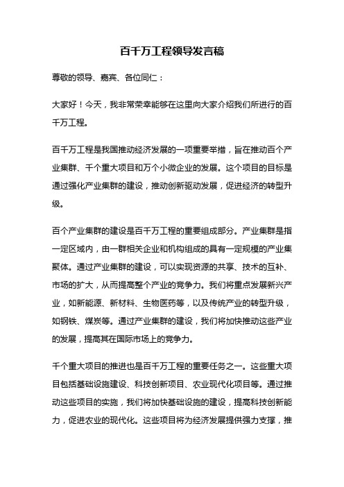 百千万工程领导发言稿