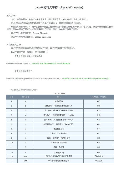 Java中的转义字符（EscapeCharacter）