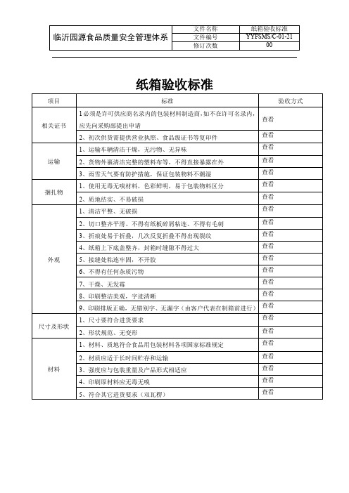 纸箱验收标准