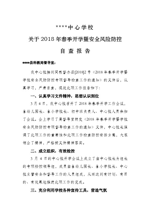 关于2018年春季开学暨安全风险防控自查报告