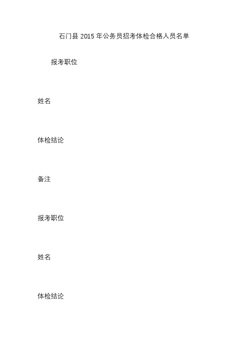 石门县2015年公务员招考体检合格人员名单