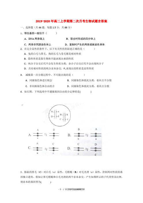 2019-2020年高二上学期第二次月考生物试题含答案