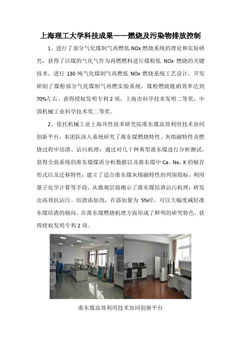 上海理工大学科技成果——燃烧及污染物排放控制