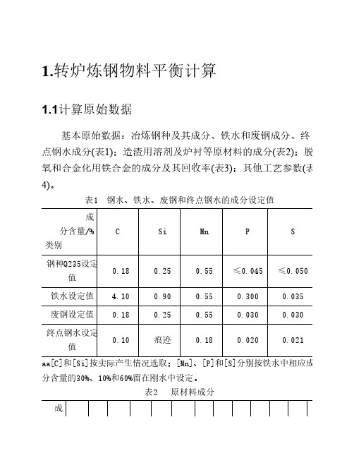 转炉炼钢物料平衡计算