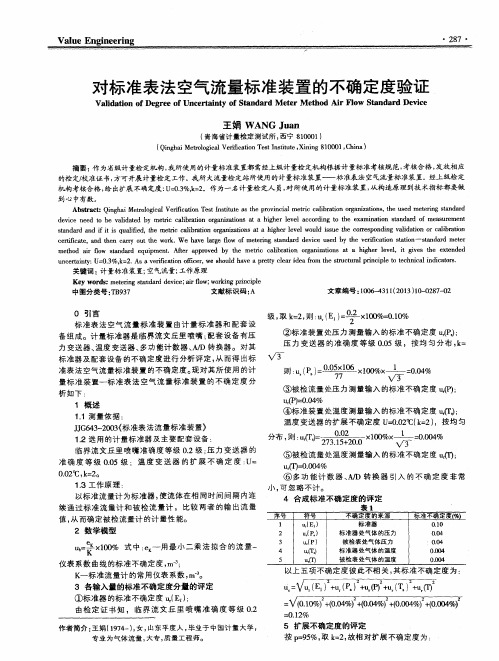 对标准表法空气流量标准装置的不确定度验证