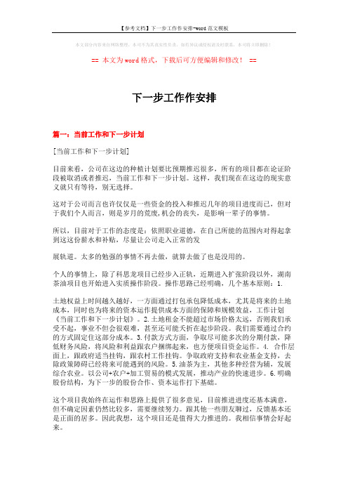 【参考文档】下一步工作作安排-word范文模板 (4页)