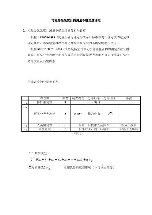 可见分光光度计的测量不确定度评定