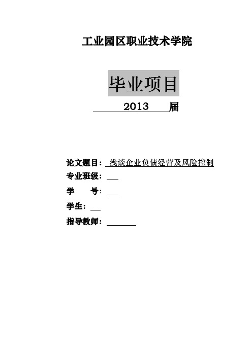 浅论企业负债经营和风险控制[论文]