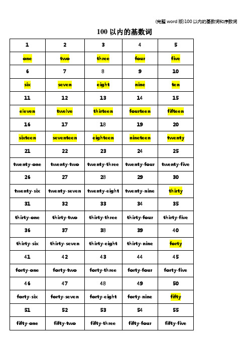 (完整word版)100以内的基数词和序数词