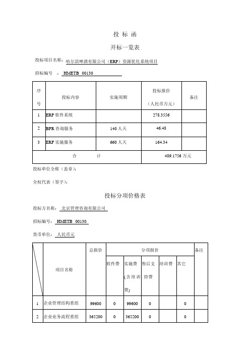 啤酒集团ERP管理咨询项目投标书