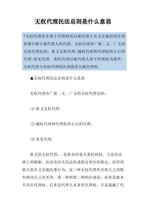 无权代理民法总则是什么意思