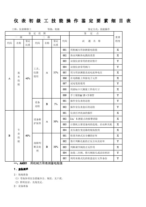 仪表维修工初级技能操作试题