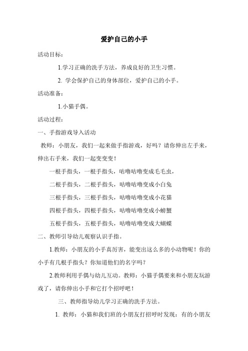 小班安全教案爱护自己的小手