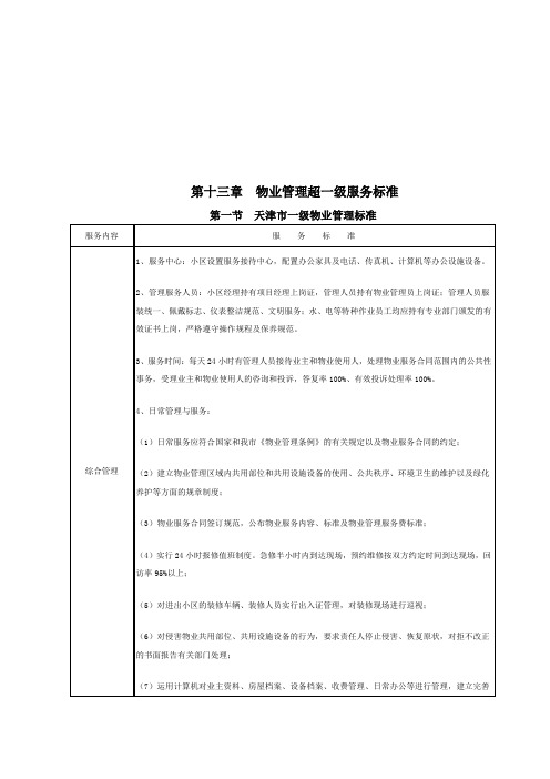 物业管理超一级服务标准介绍