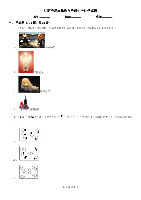 红河哈尼族彝族自治州中考化学试题