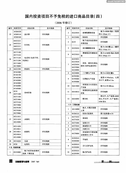 国内投资项目不予免税的进口商品目录(四)