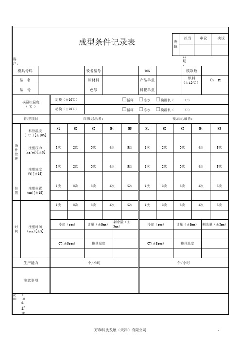 成型条件记录表