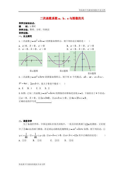 九年级数学下册 26《二次函数》二次函数系数abc与图像的关系导学案 