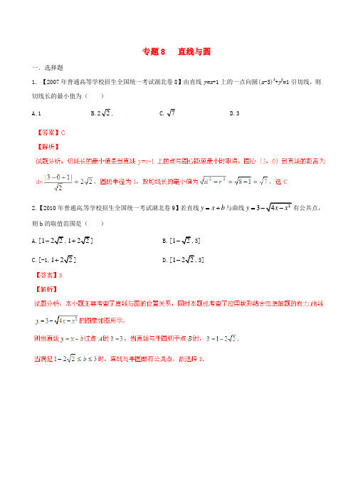 高考数学分项汇编 专题08 直线与圆(含解析)