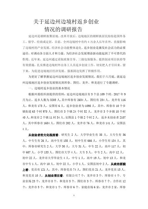 关于延边州边境村返乡创业的调研报告